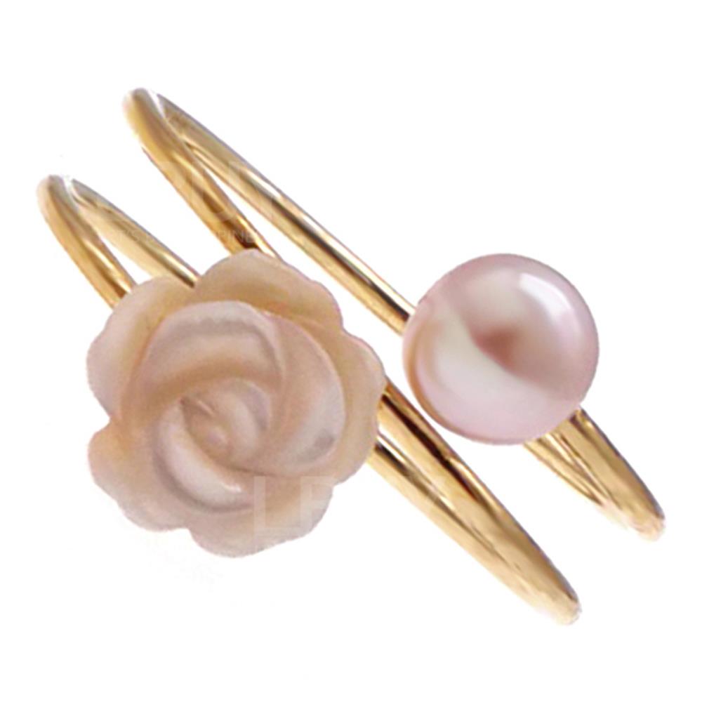 Floral- MOP & Cultured fresh water pearl with 14K gold filled 925 silver ring