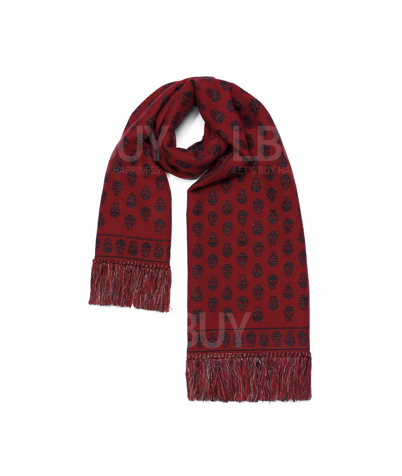 骷髅印花羊毛流苏围巾