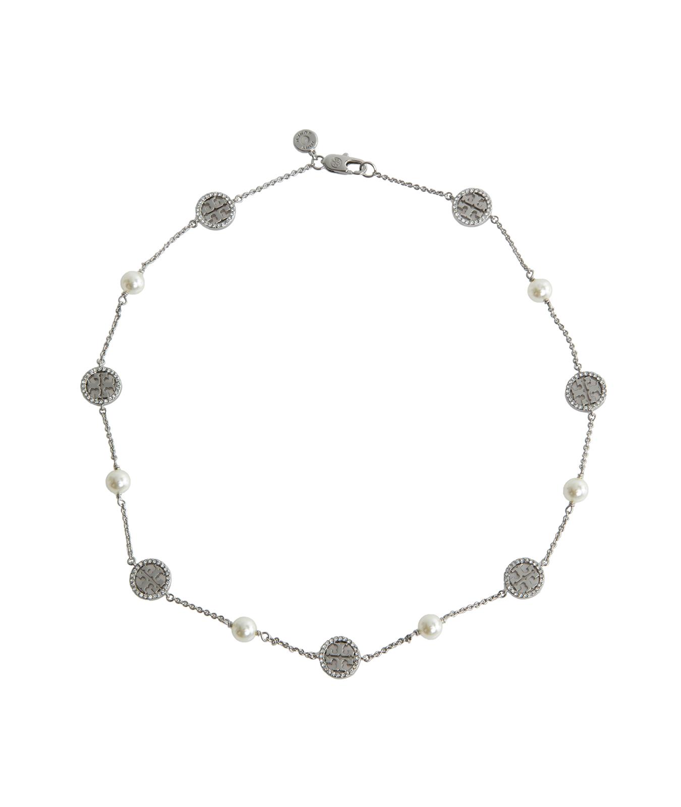 Crystal Pearl Delicate Logo Necklace