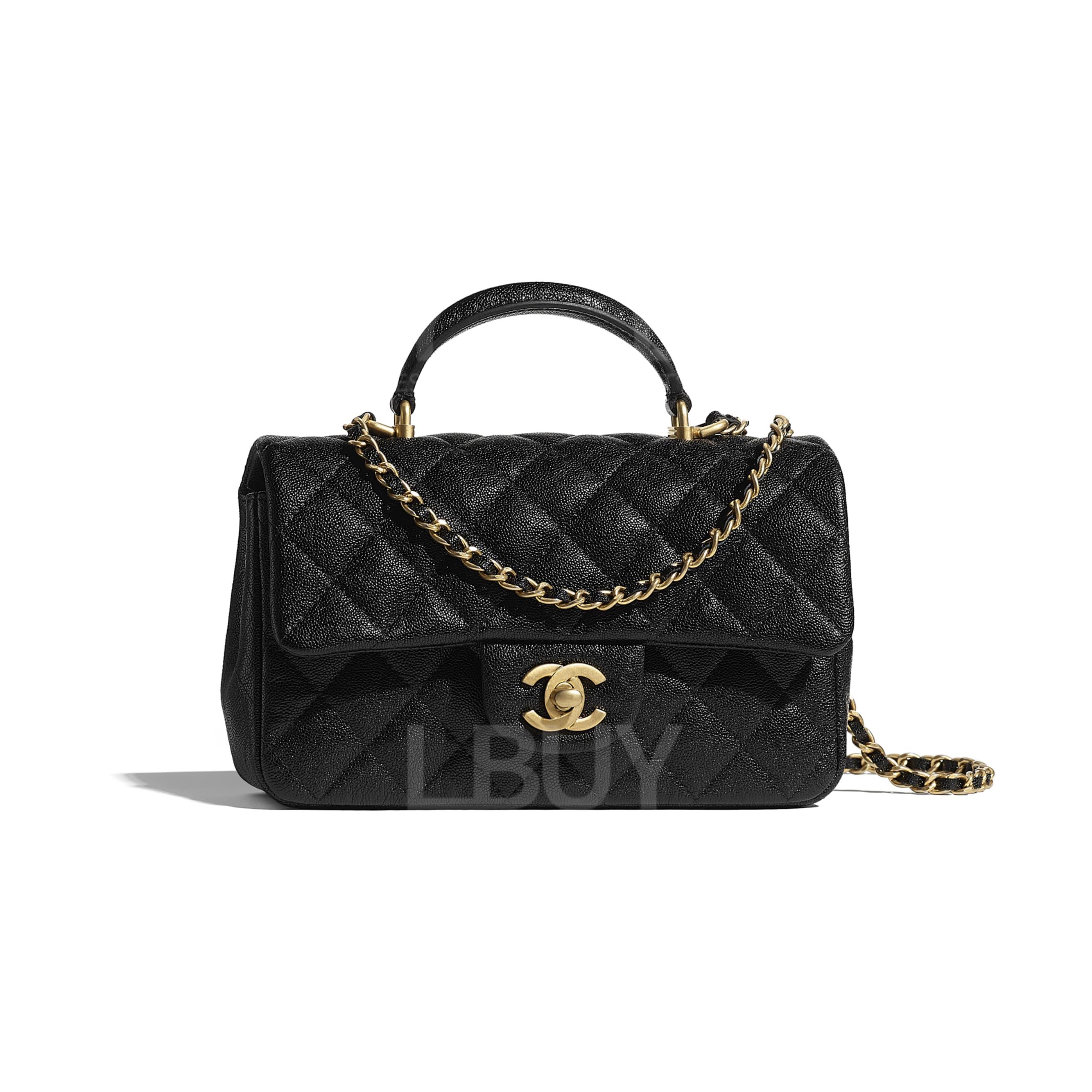 Chanel 黑色手挽垂盖手袋 金色CC logo AS2431