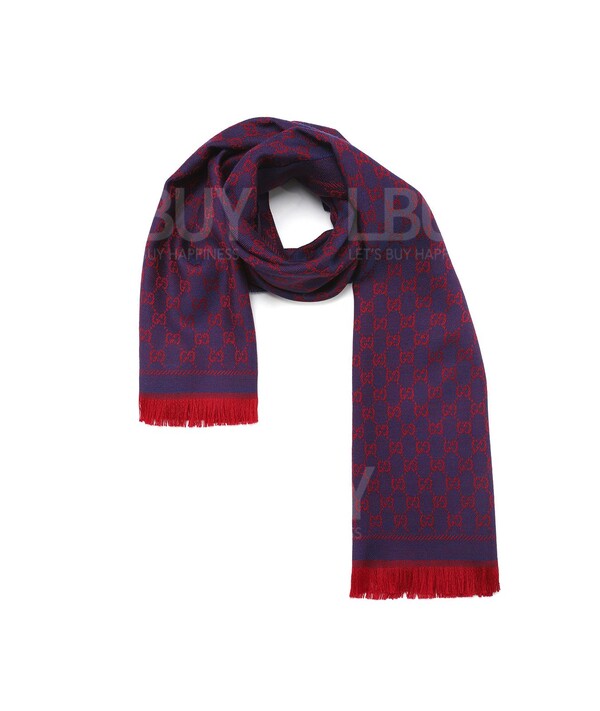 Gucci-Gucci Wool GG Jacquard Scarf Dark Blue Red