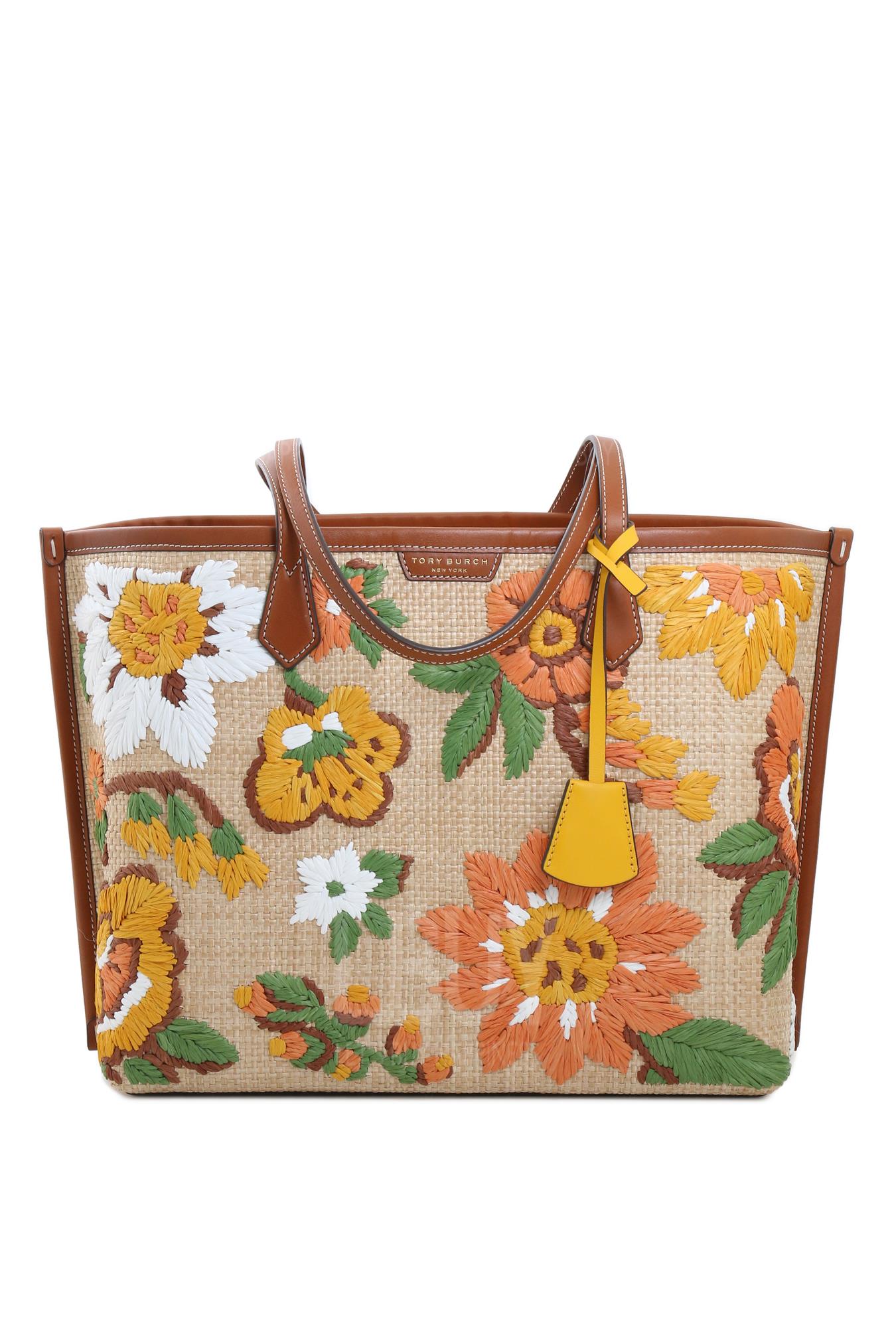 Perry Embroidered Straw TriplE-Compartment Tote托特包