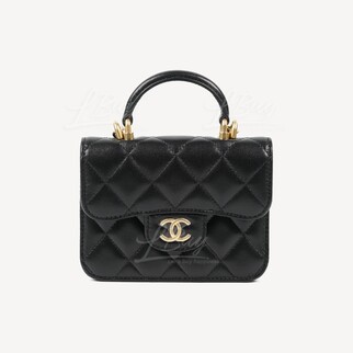 Chanel Black Flap Coin Purse with Top Handle and Chain AP2200