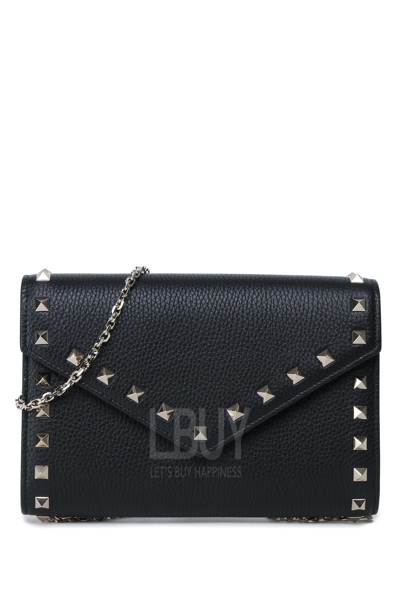 Rockstud Grainy Calfskin Wallet With Chain Strap 鏈條銀包