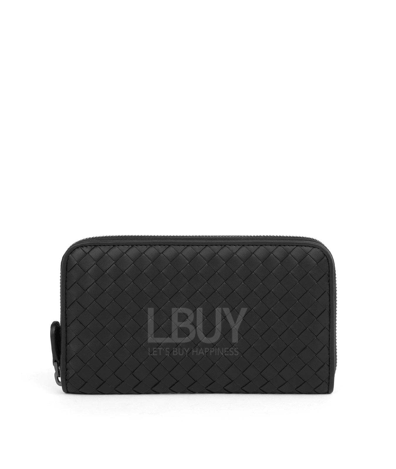 Bottega Veneta 编织格纹长款拉炼钱包 黑色