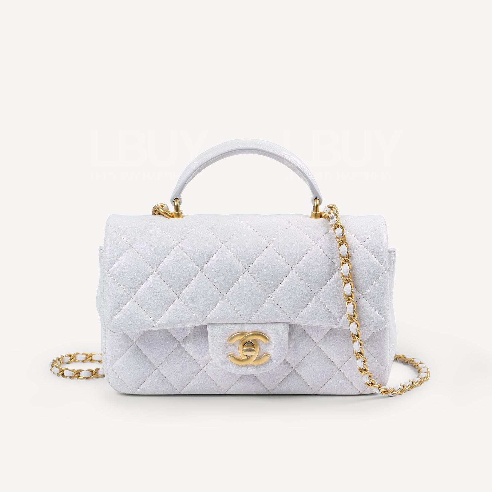 Chanel White Flap Bag with Top Handle AS2431