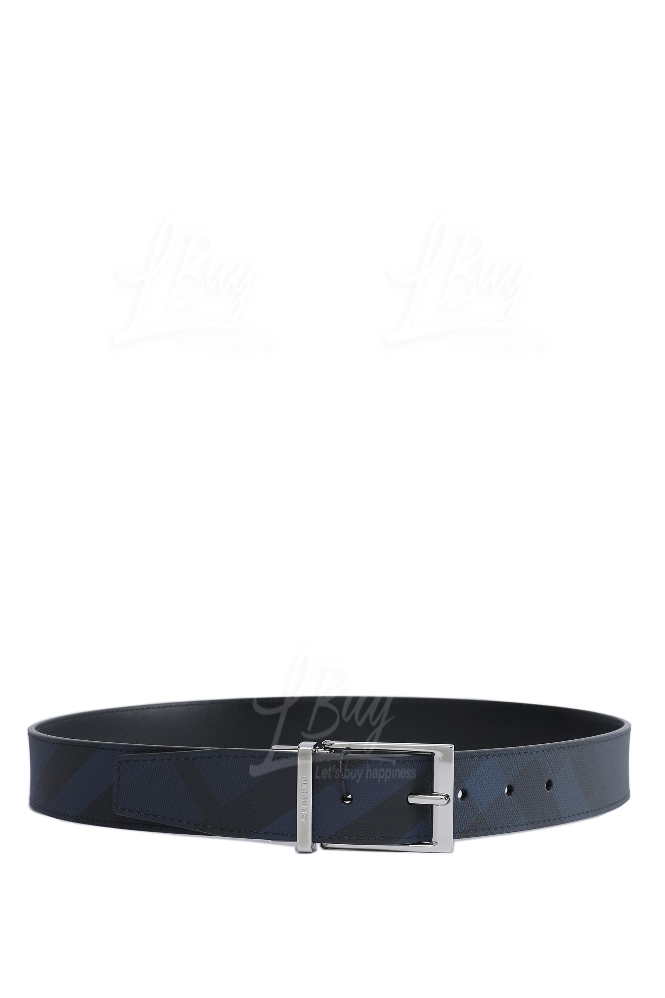 Reversible London Check And Leather Belt Belt