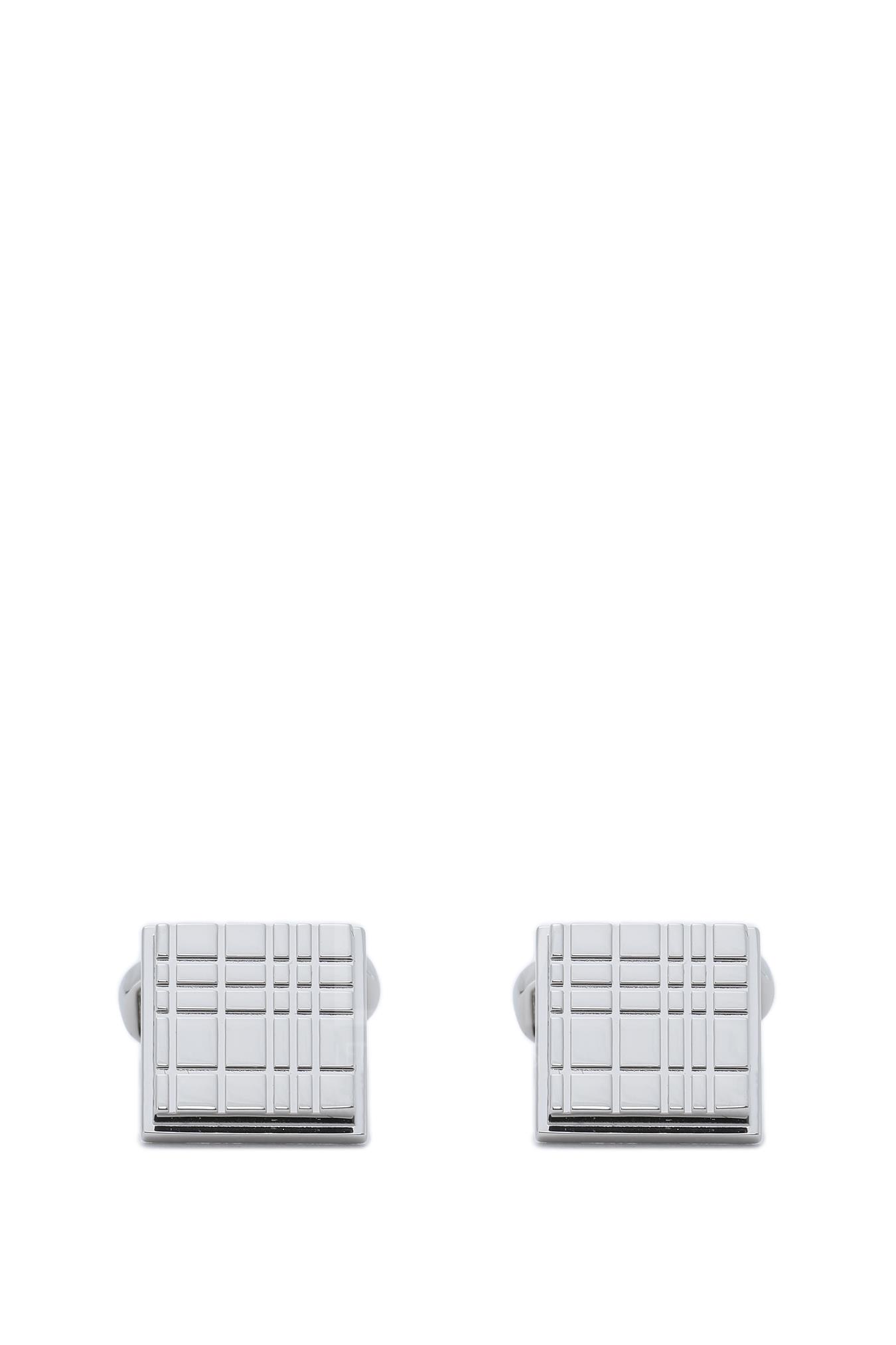 Palladium-plated Check-engraved Square Cufflinks Cufflinks