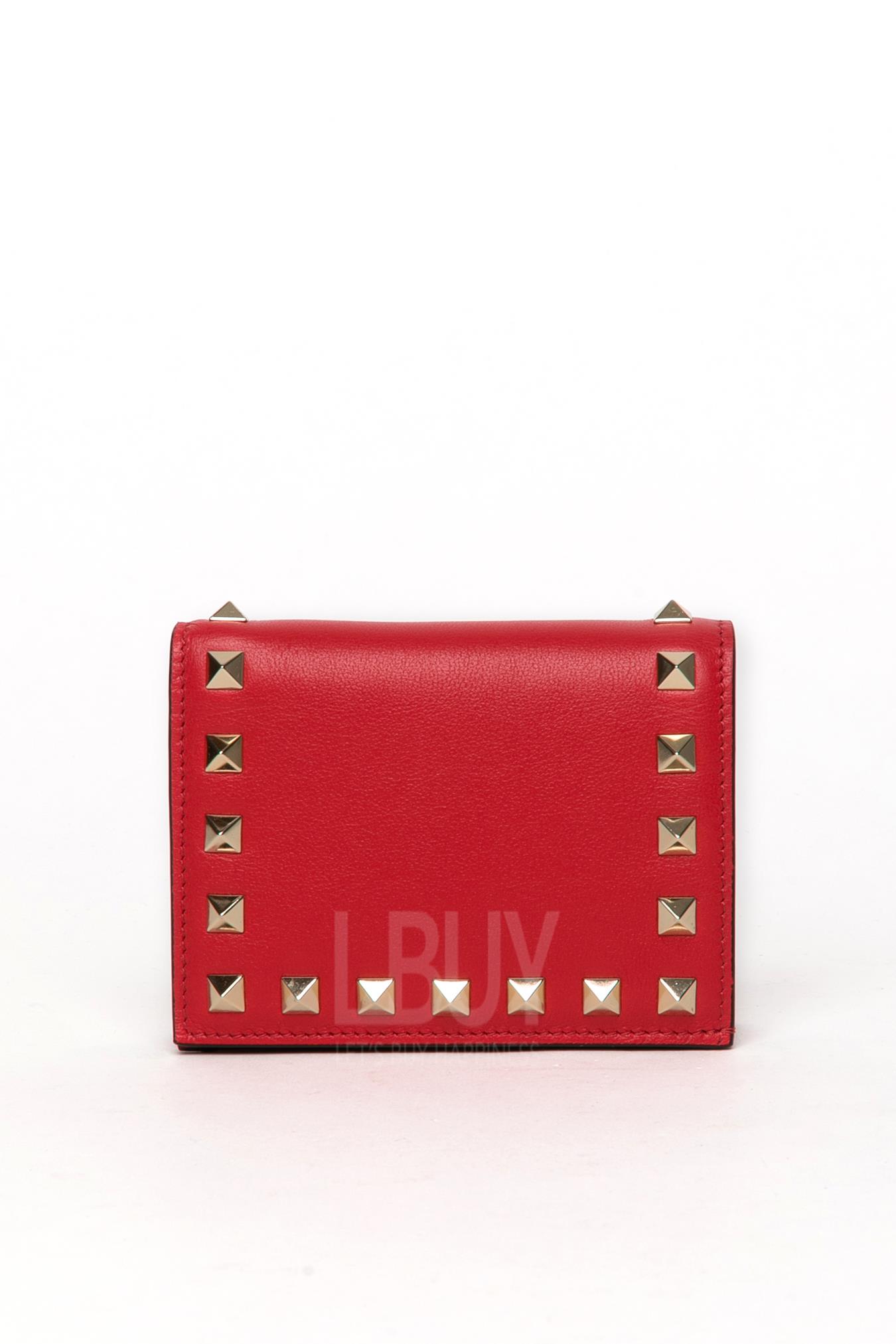 Small Rockstud Calfskin Wallet 钱包