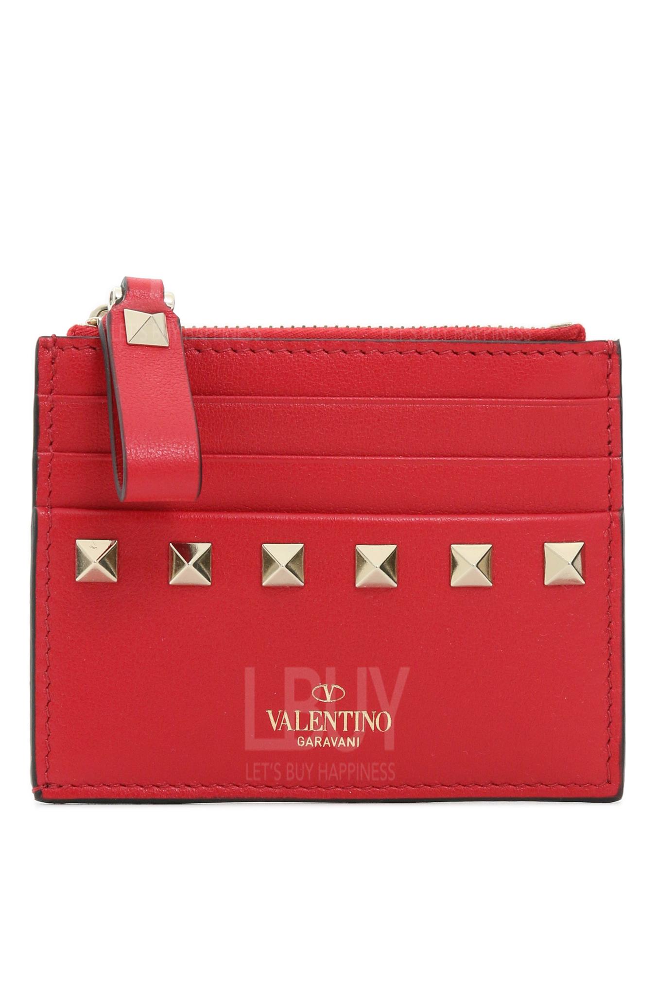 Rockstud Calfskin Cardholder With Zipper卡片包/零錢包
