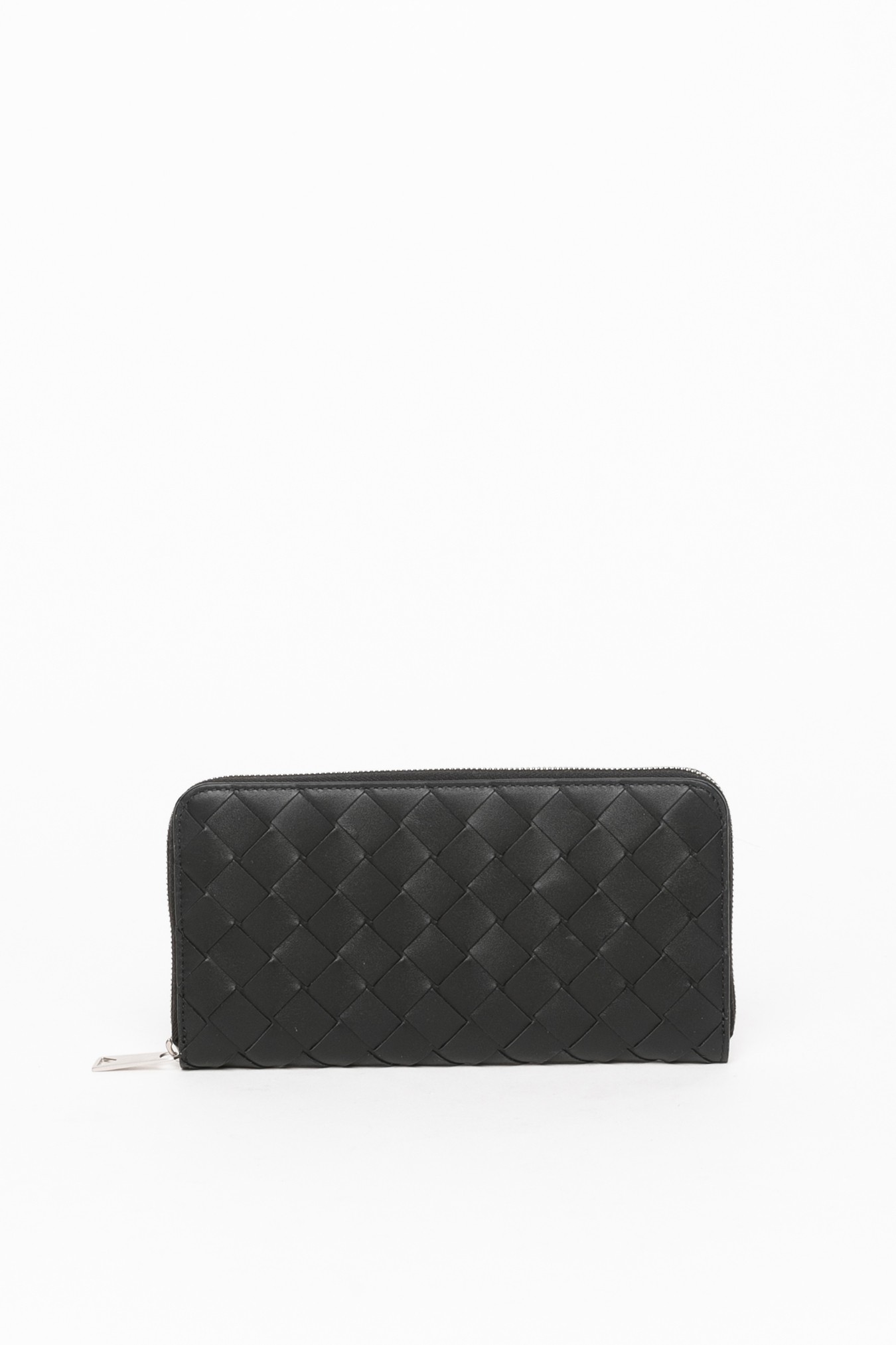 Bottega Veneta 黑色編織皮革拉鏈長銀包