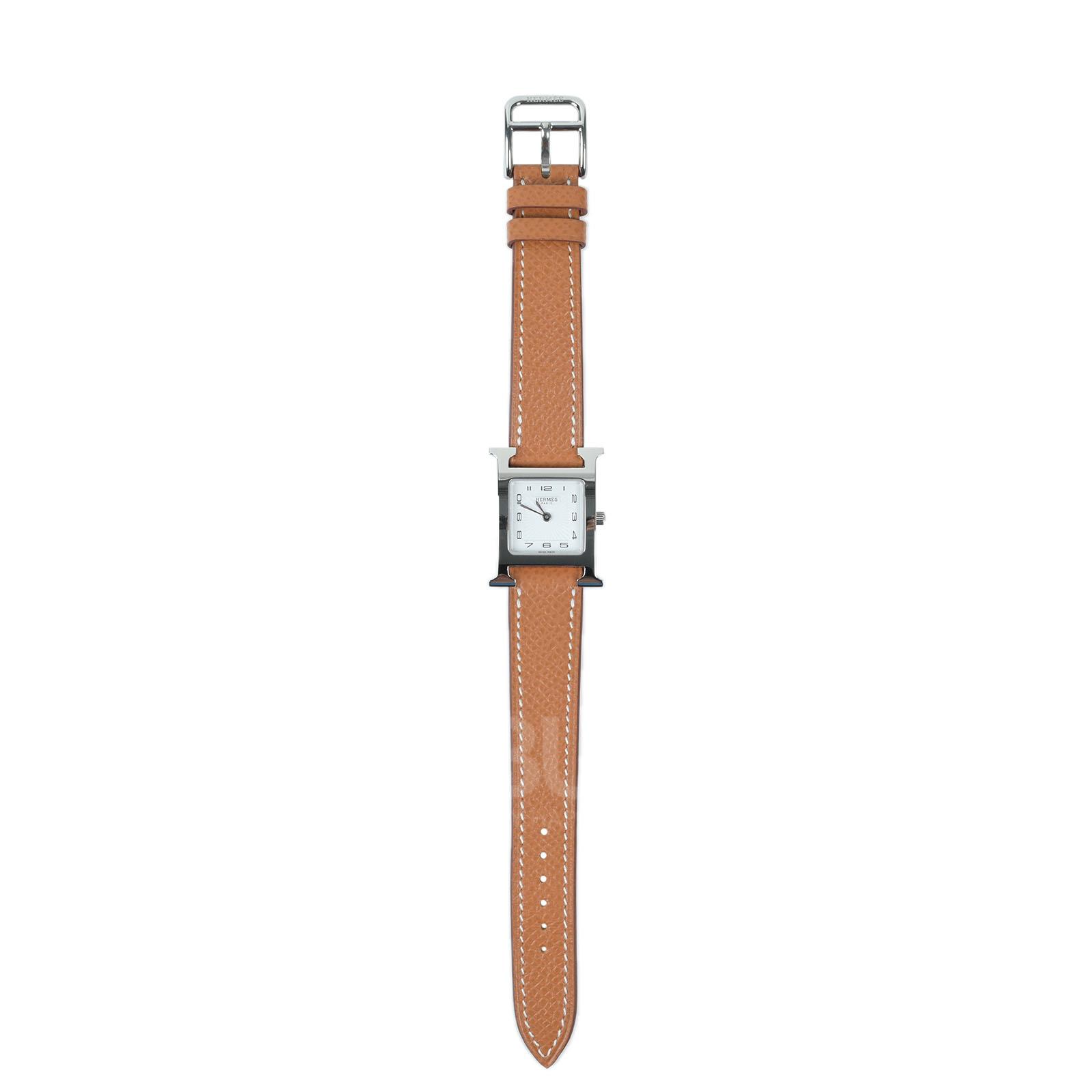Hermes Heure H watch, 21 x 21 mm 金色錶帶銀H