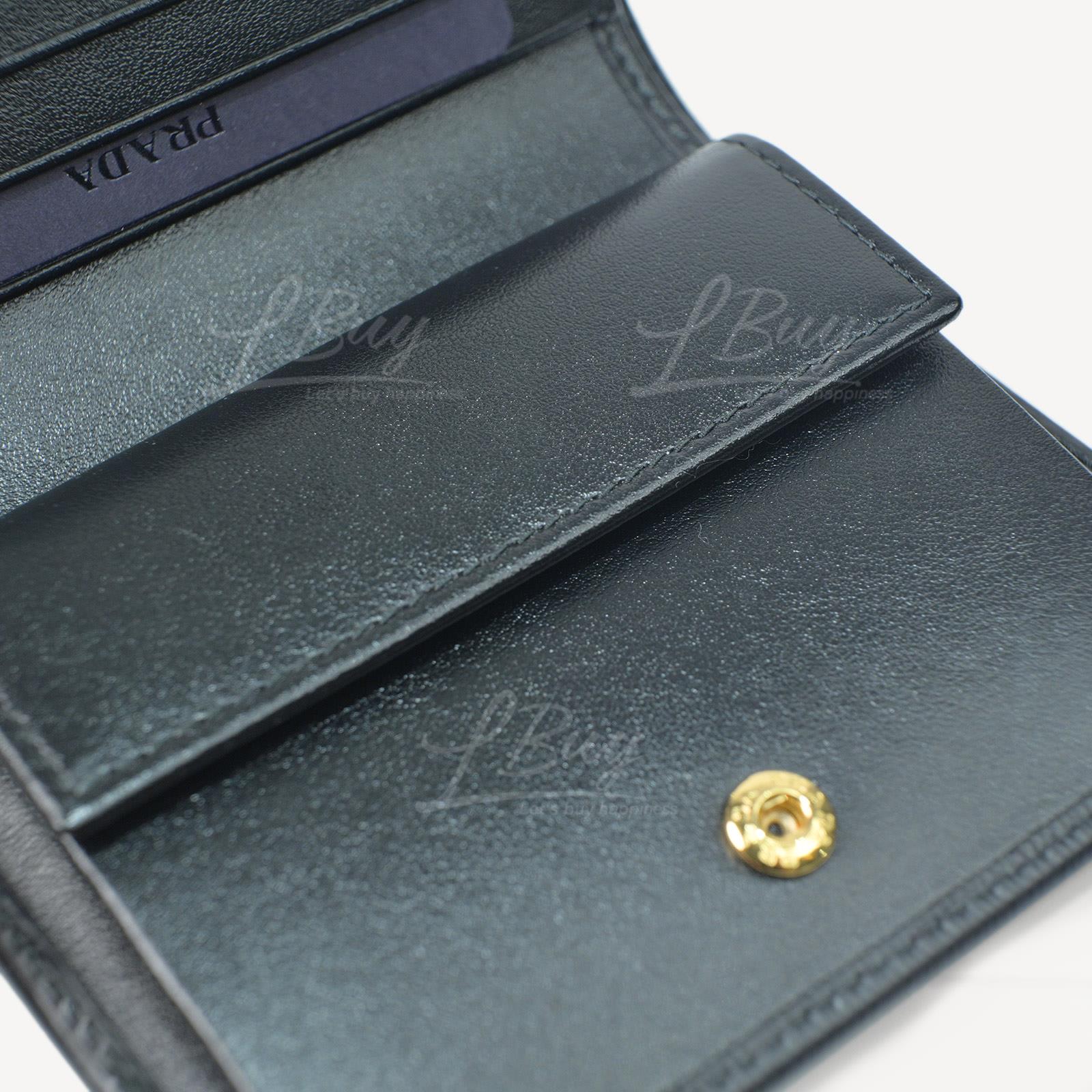 Prada-Prada Vitello Move Tr Triangle Logo Leather Black Wallet 1MV204