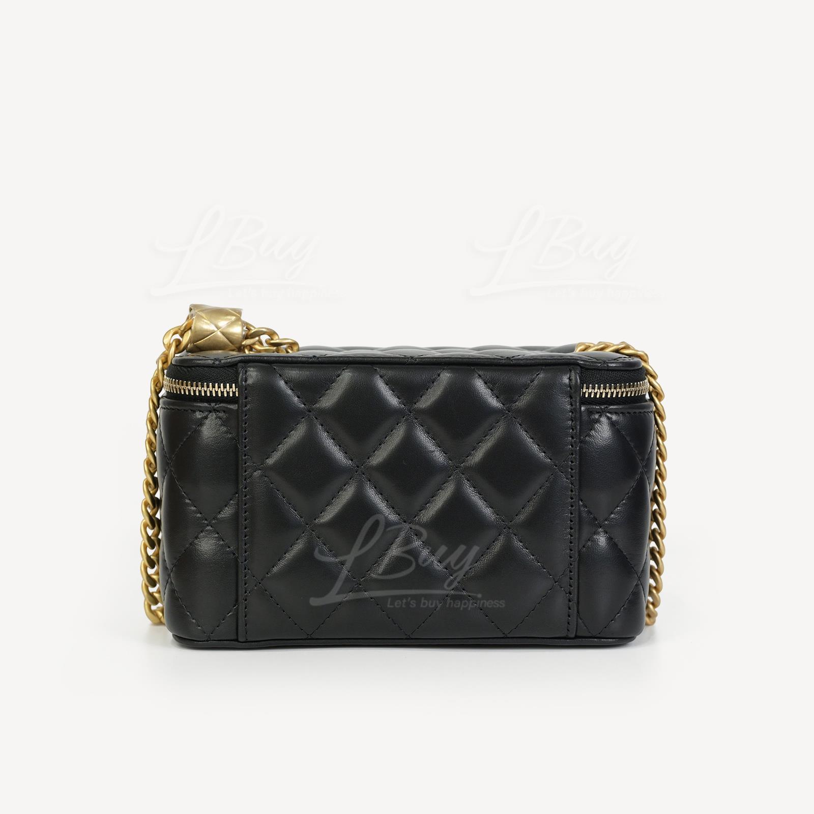 Chanel-Chanel Adjustable Gold Lock Large CC Logo Black Long Vanity Case  with Chain AP3044