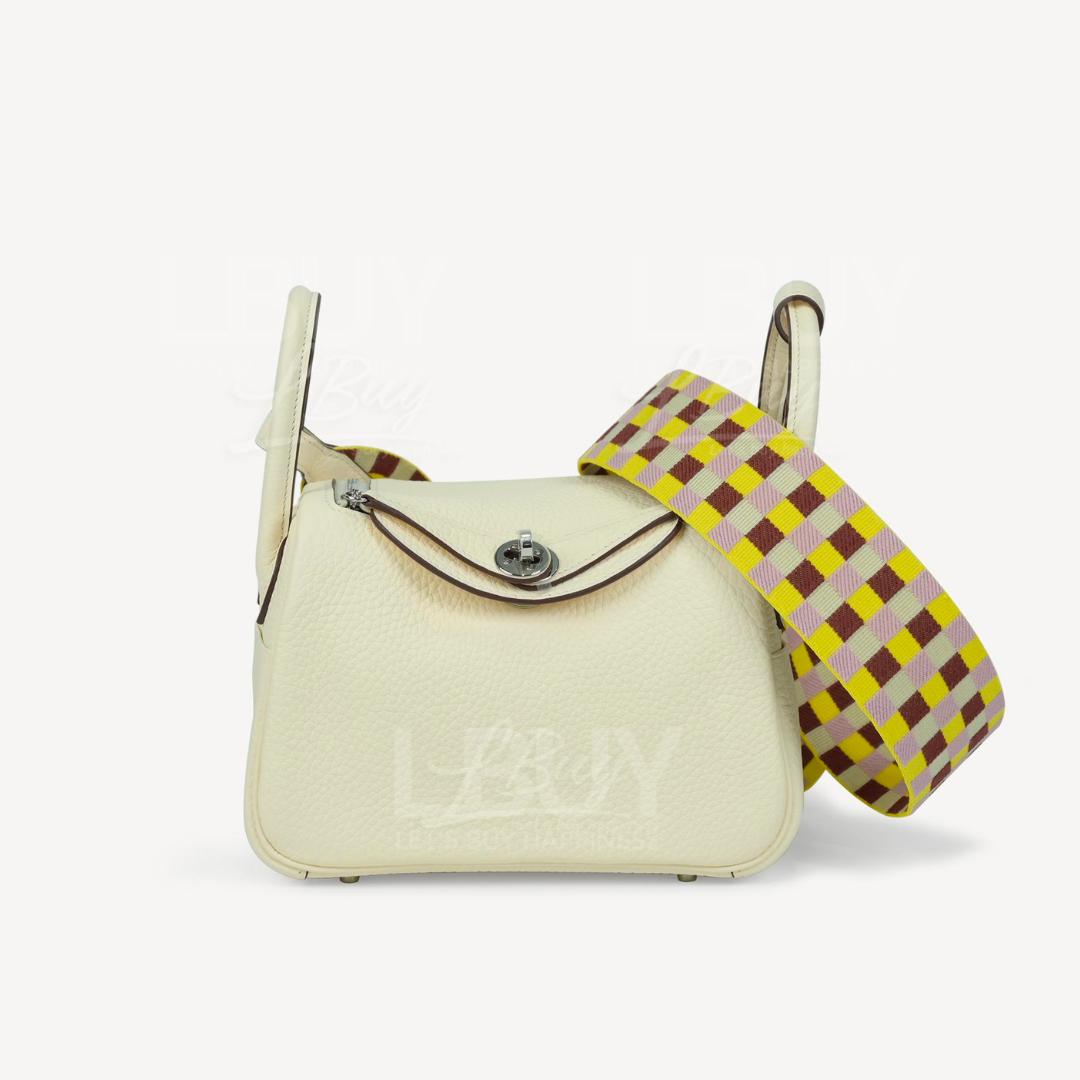 Hermes Lindy Mini Bag Nata with Maxi Quadrille Shoulder Bag PHW