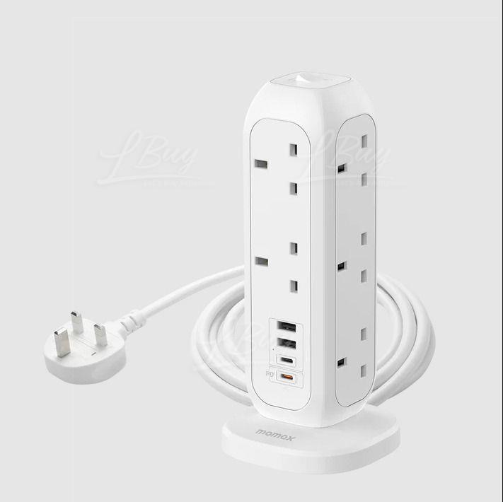 MOMAX ONEPLUG PD20W 11位排插 + 4位快充USB拖板 直立式拖板 (US11UKW) 白