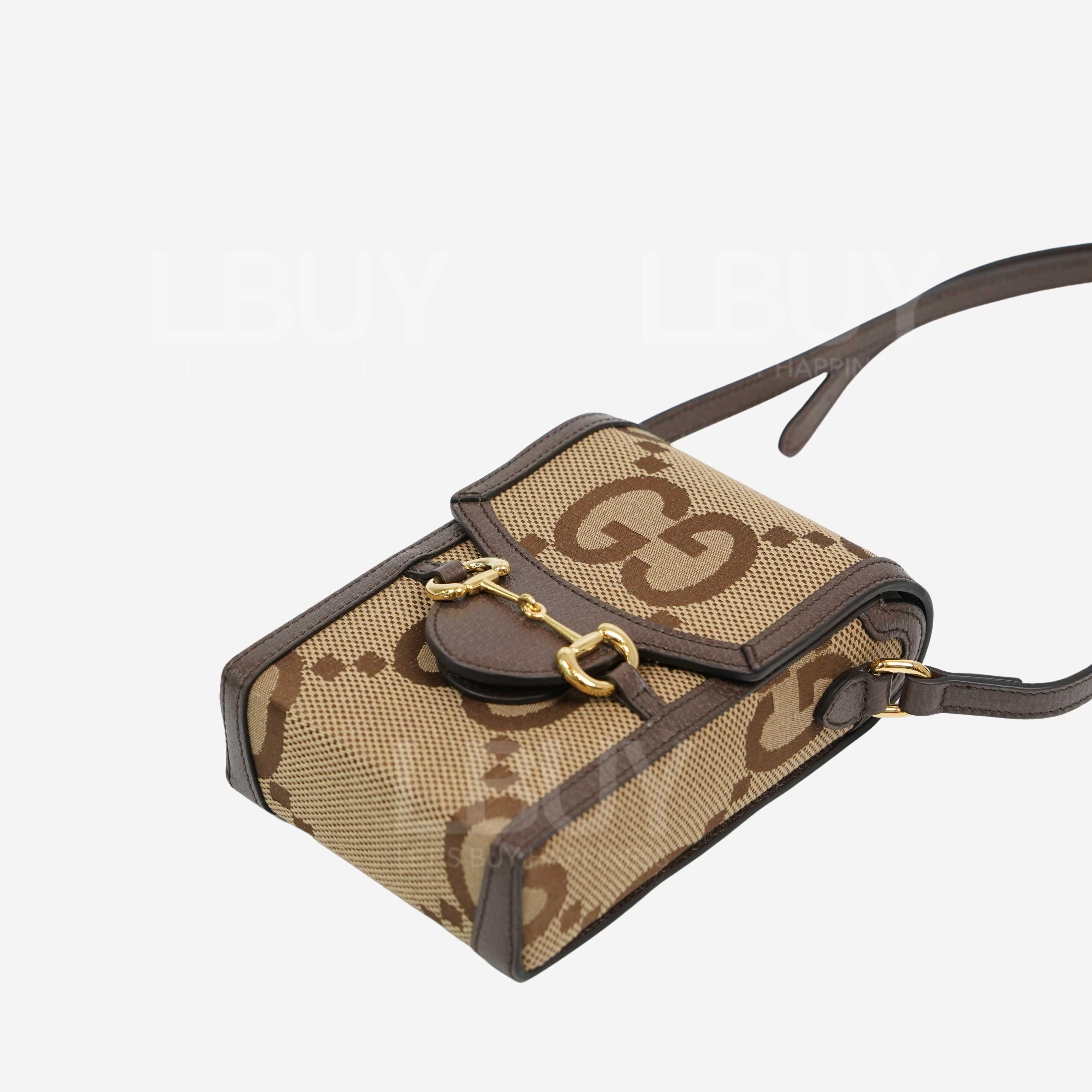 Gucci-Gucci 1955 Jumbo GG Logo Mini Bag Phone Bag Camel and ebony