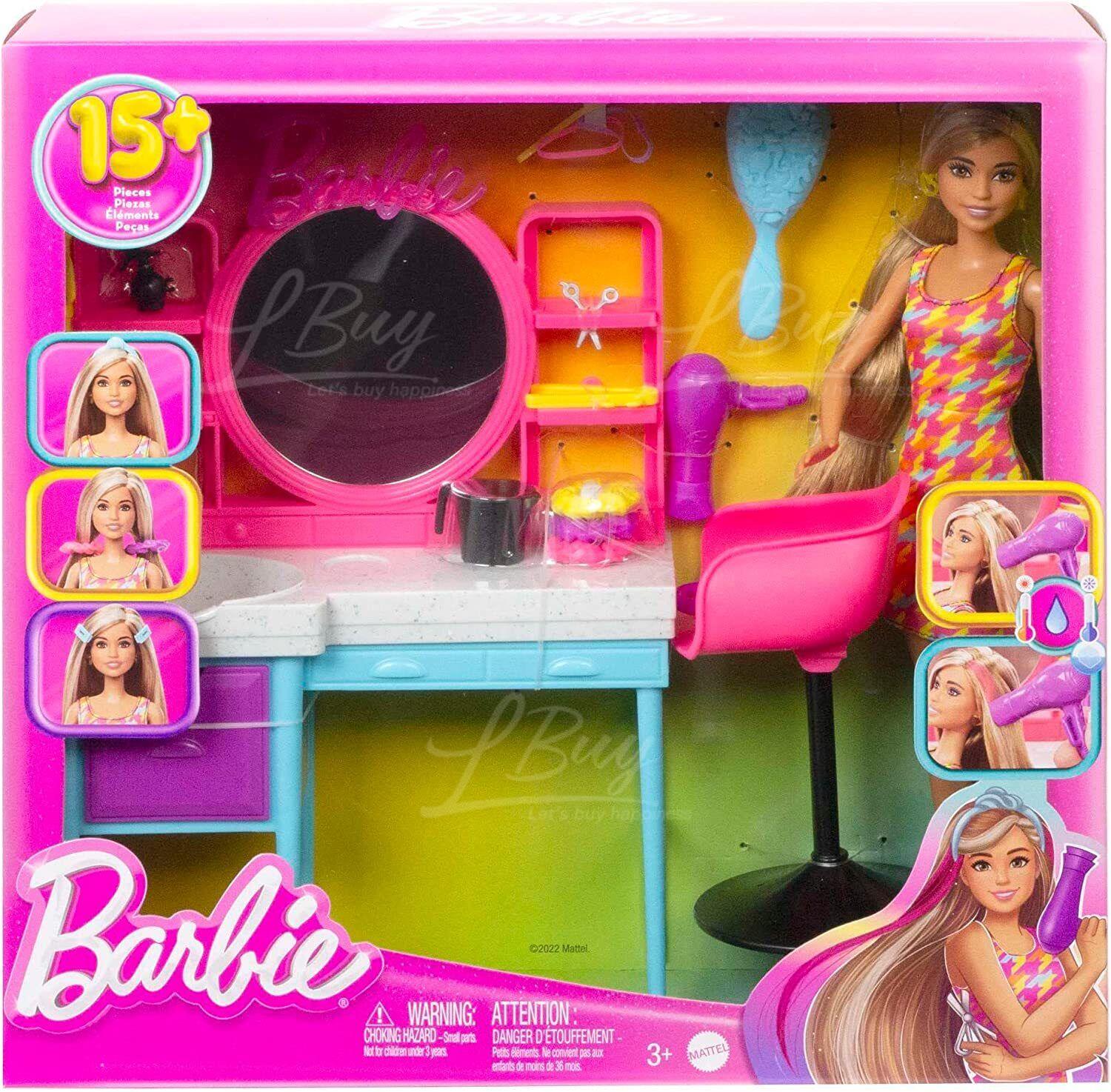 HKV00 Barbie® Doll & Hair Salon Playset, Color-Change Hair