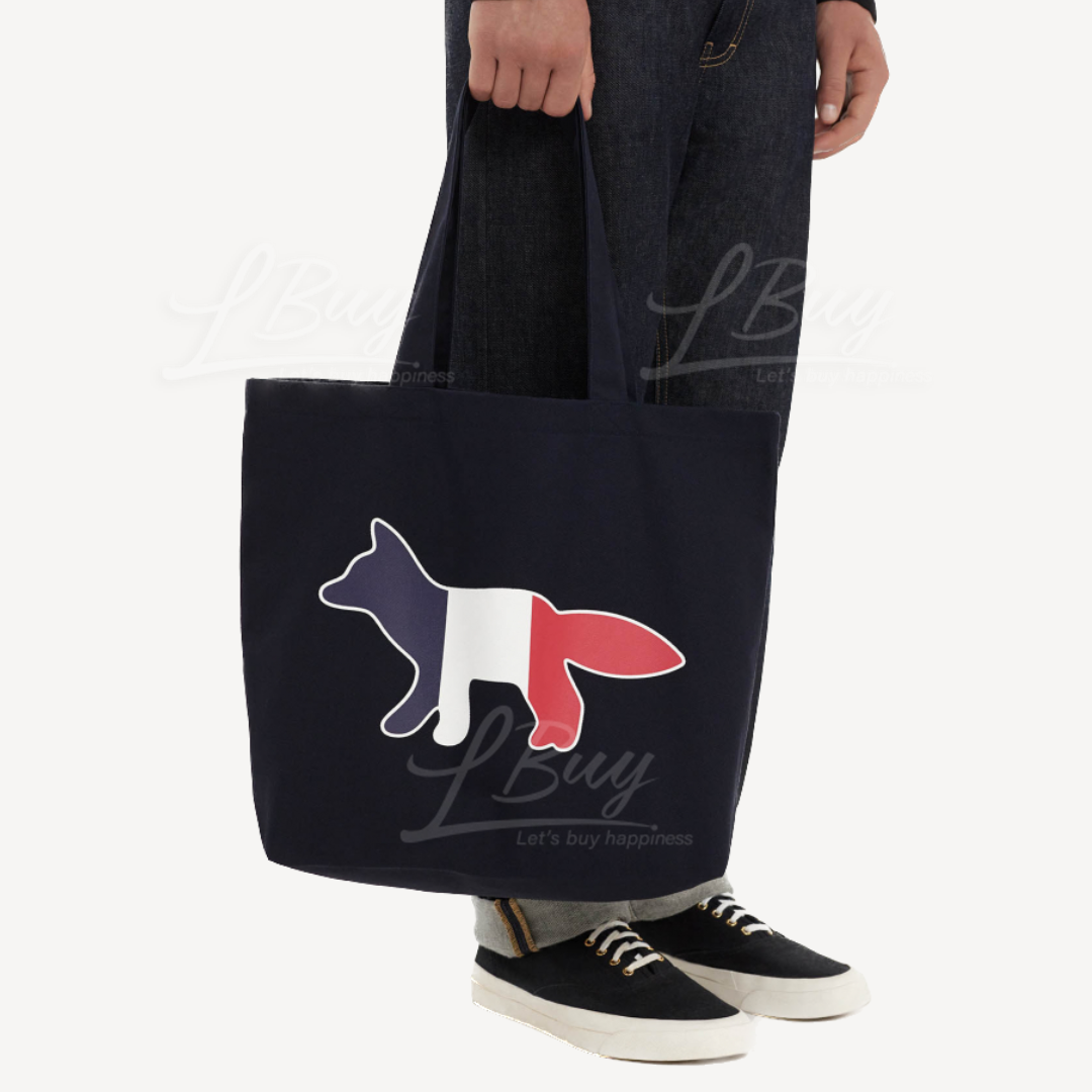 ★送料・関税込★MAISON KITSUNE★Tricolor Fox Tote Bag Navy★ Maison Kitsuné-Maison Kitsune TRICOLOR FOX TOTE BAG Navy