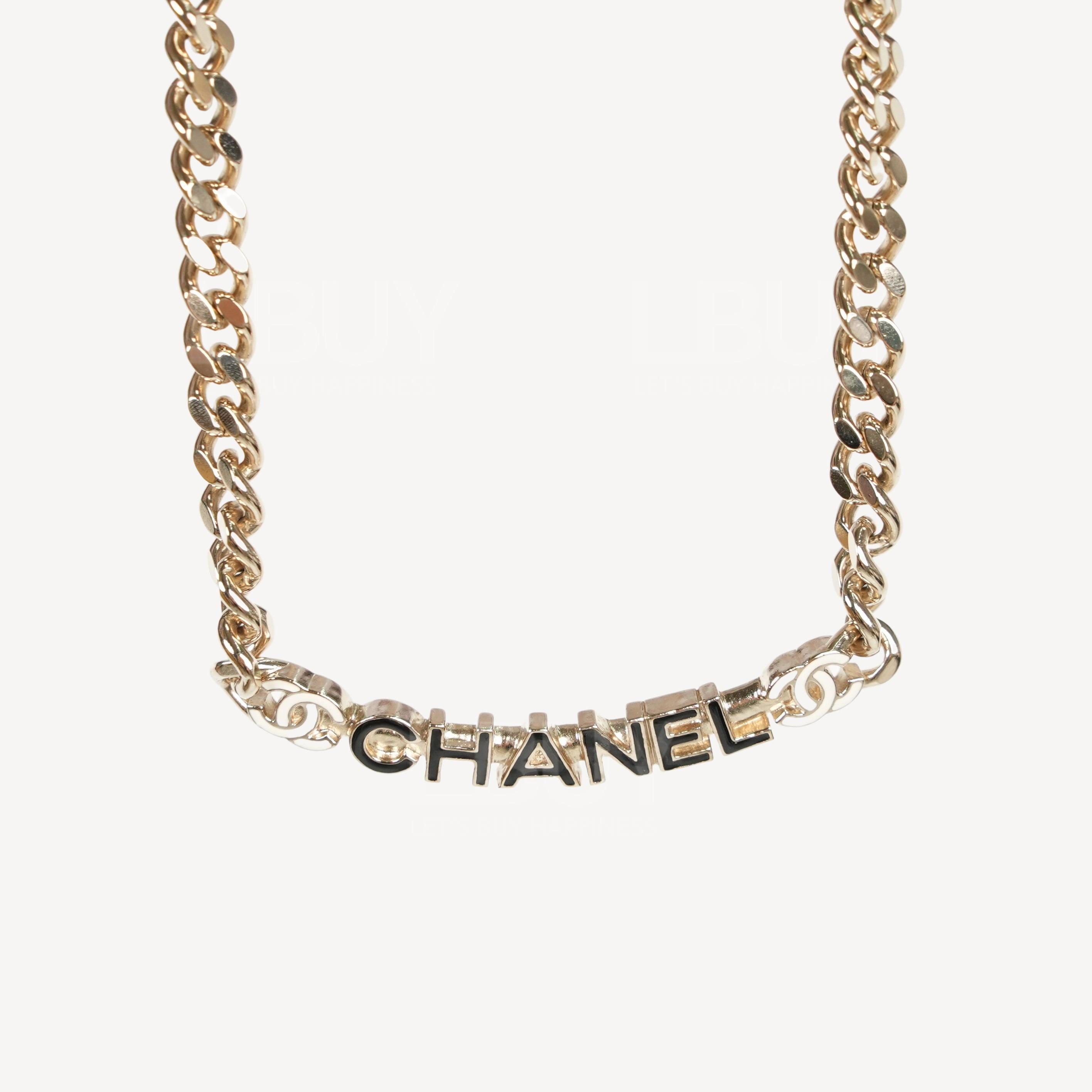 Chanel 黑白Logo金色鎖骨項鏈 AB8344