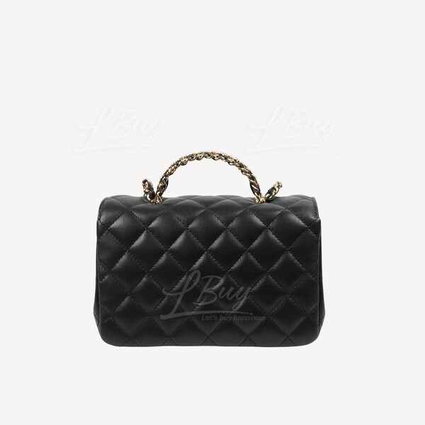 香奈儿-Chanel 水钻手挽金色CC Logo 18cm黑色垂盖手袋AS4140