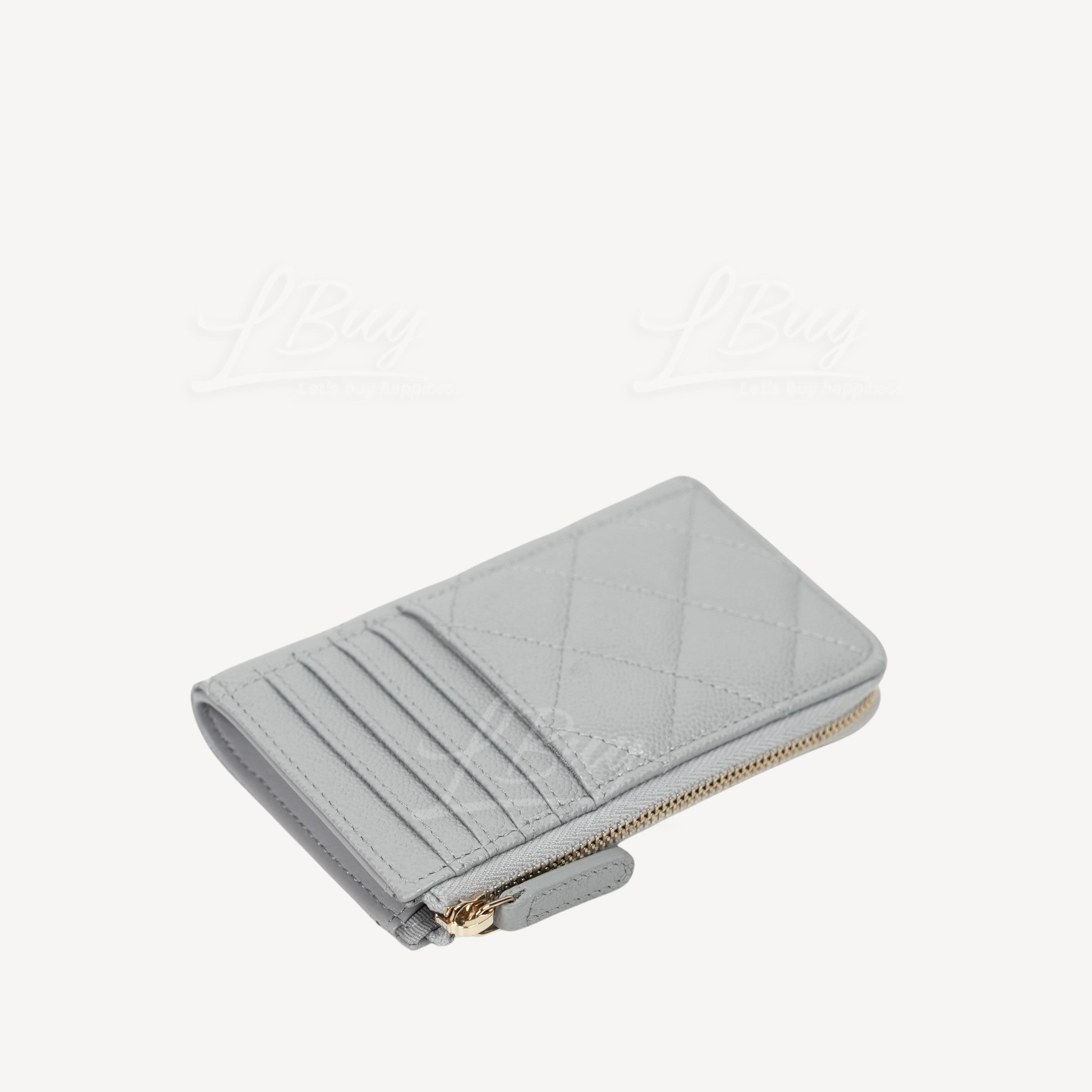 Chanel-Chanel Gray Grained Calfskin Gold CC Logo Zip Card