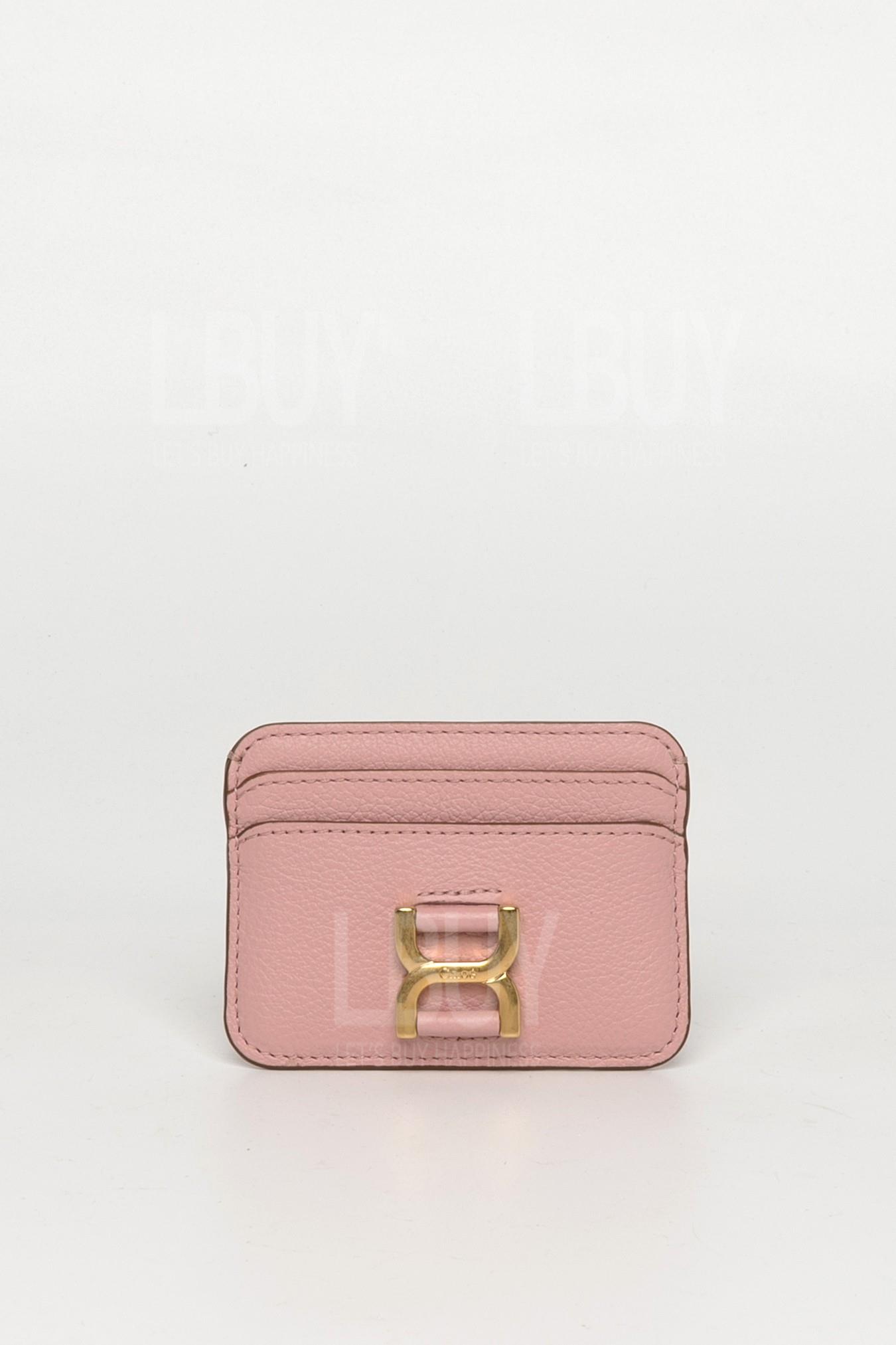 Chloé Marcie 金扣粒面小牛皮革卡片包 粉紅色