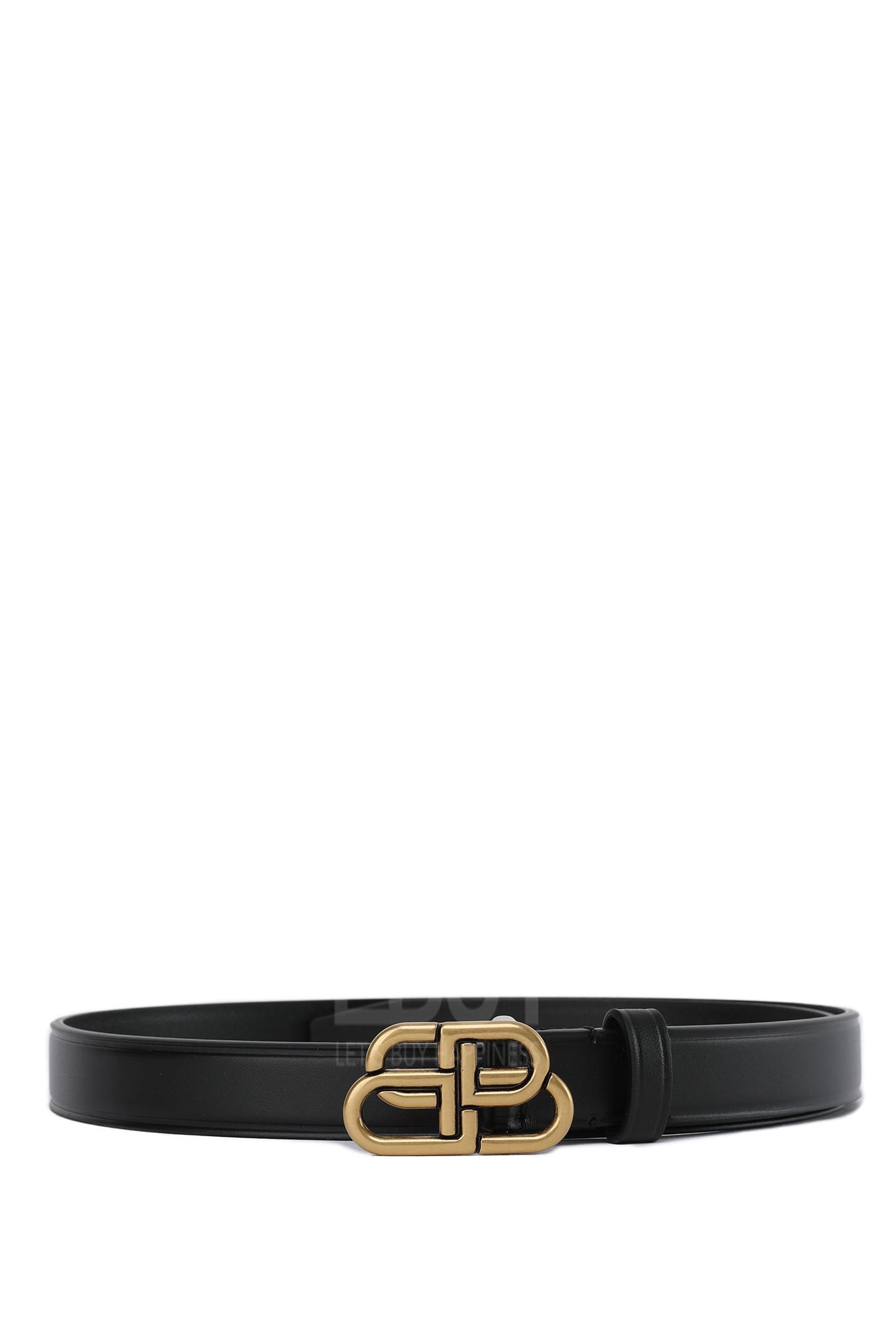 Balenciaga BB Belt In Black Calfskin And Aged Gold Buckle