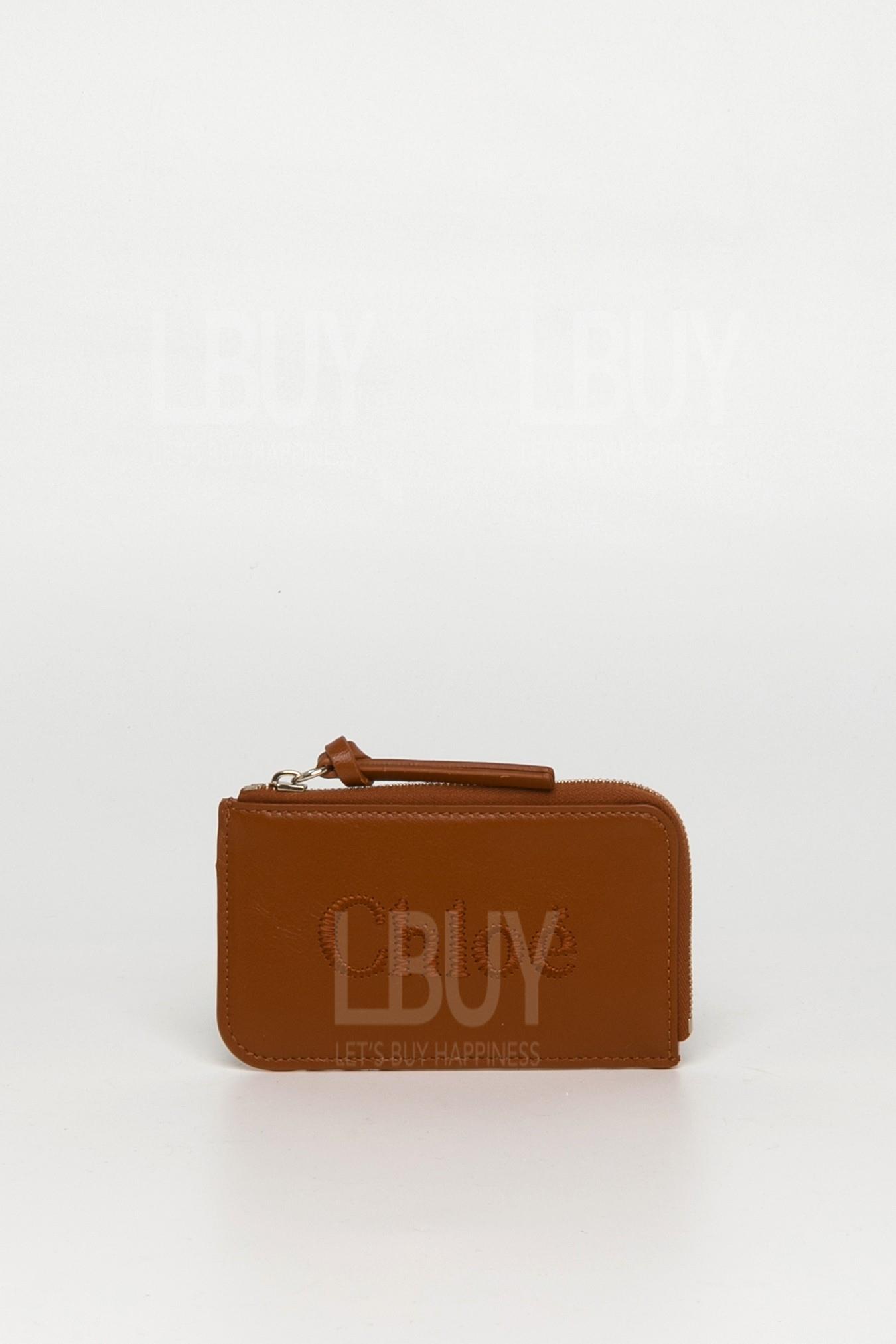 Chloe 浮印Logo小牛皮卡片包 零錢包 棕色