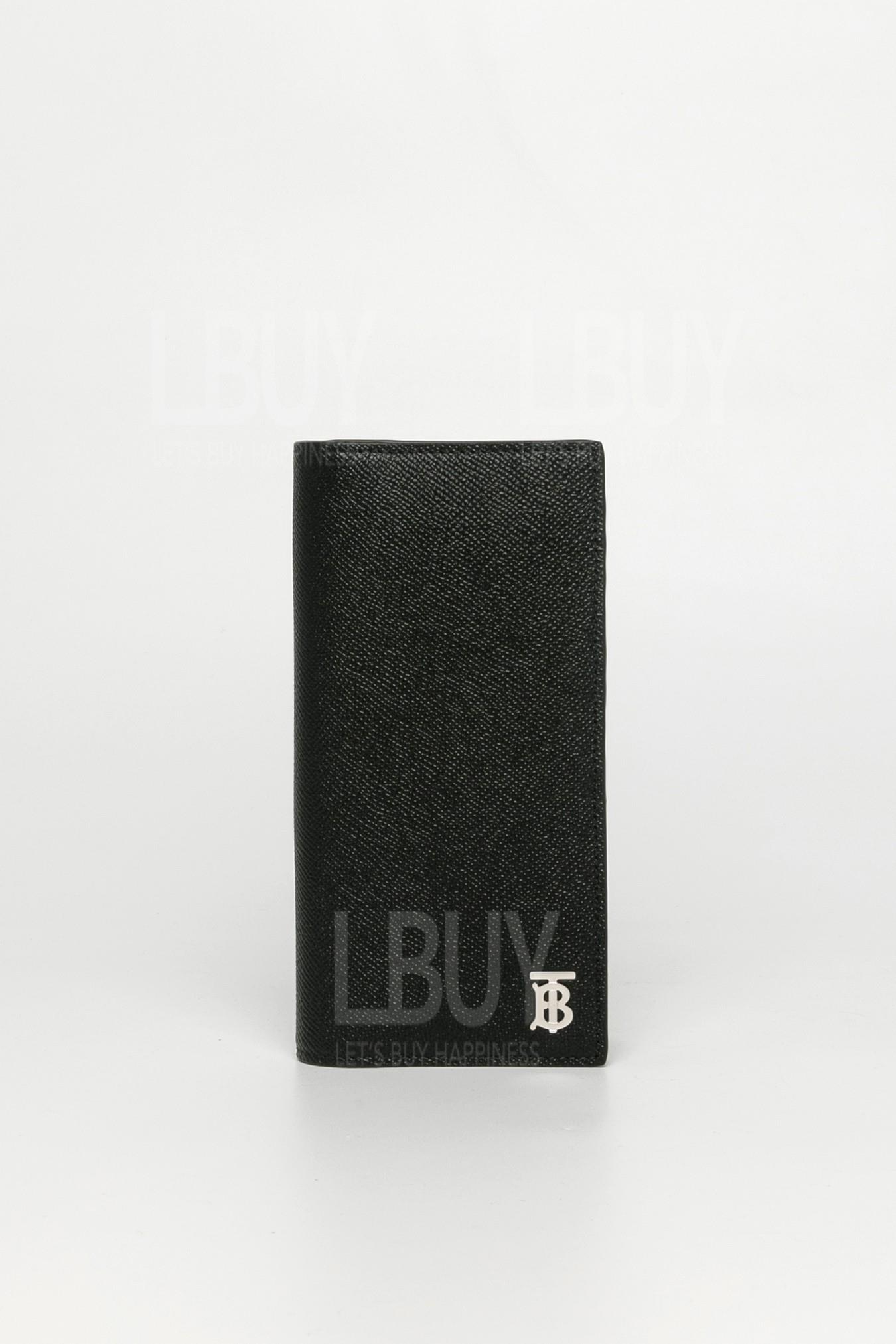 Burberry TB銀字Logo粒紋牛皮長錢包 黑色 8062692