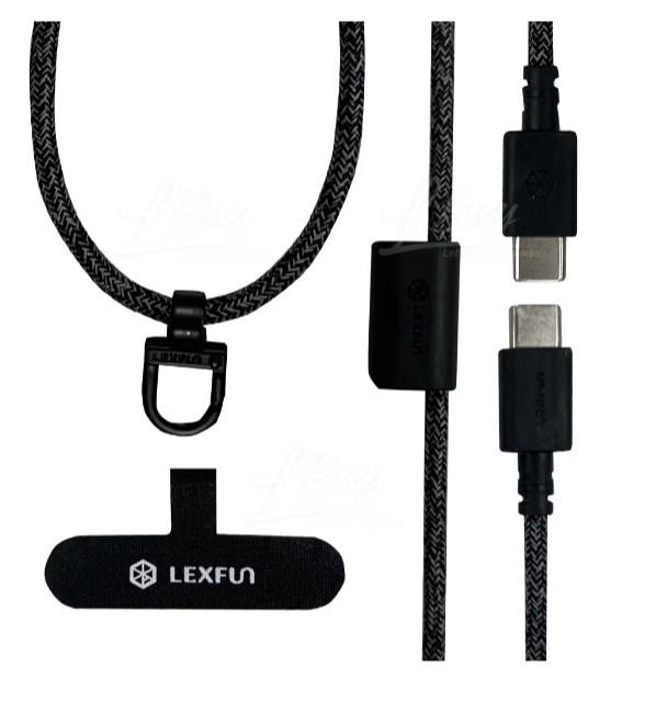 LEXFUN Power Sling Adjustable Charging Cable Phone Strap USB-C to USB-C Black