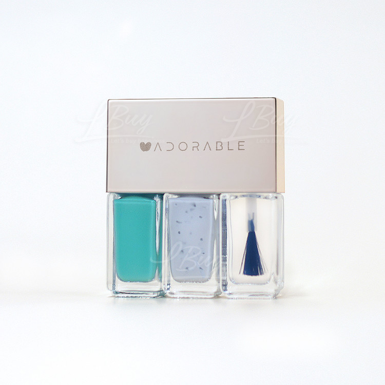 Adorable No.22 Mint Chocochip Water Based Vegan Peel Off Type Gel Nails Polish (2 colour + 1 Top Coat set)