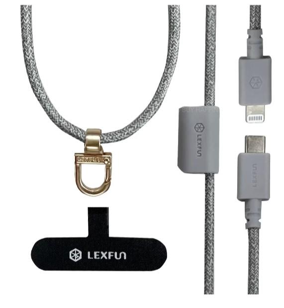 LEXFUN Power Sling Adjustable Charging Cable Phone Strap USB-C to lightning 灰