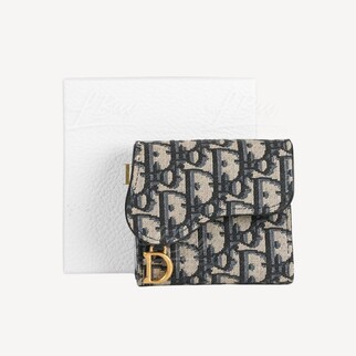 Dior Saddle Lotus Blue Oblique Coin Pouch Wallet S5652