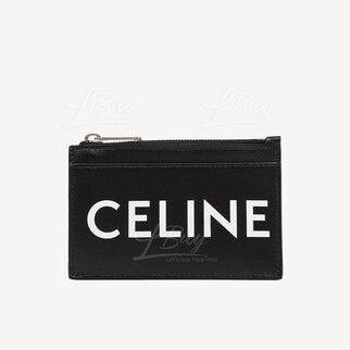 Celine Logo 印花平滑小牛皮拉鍊卡片套 黑色