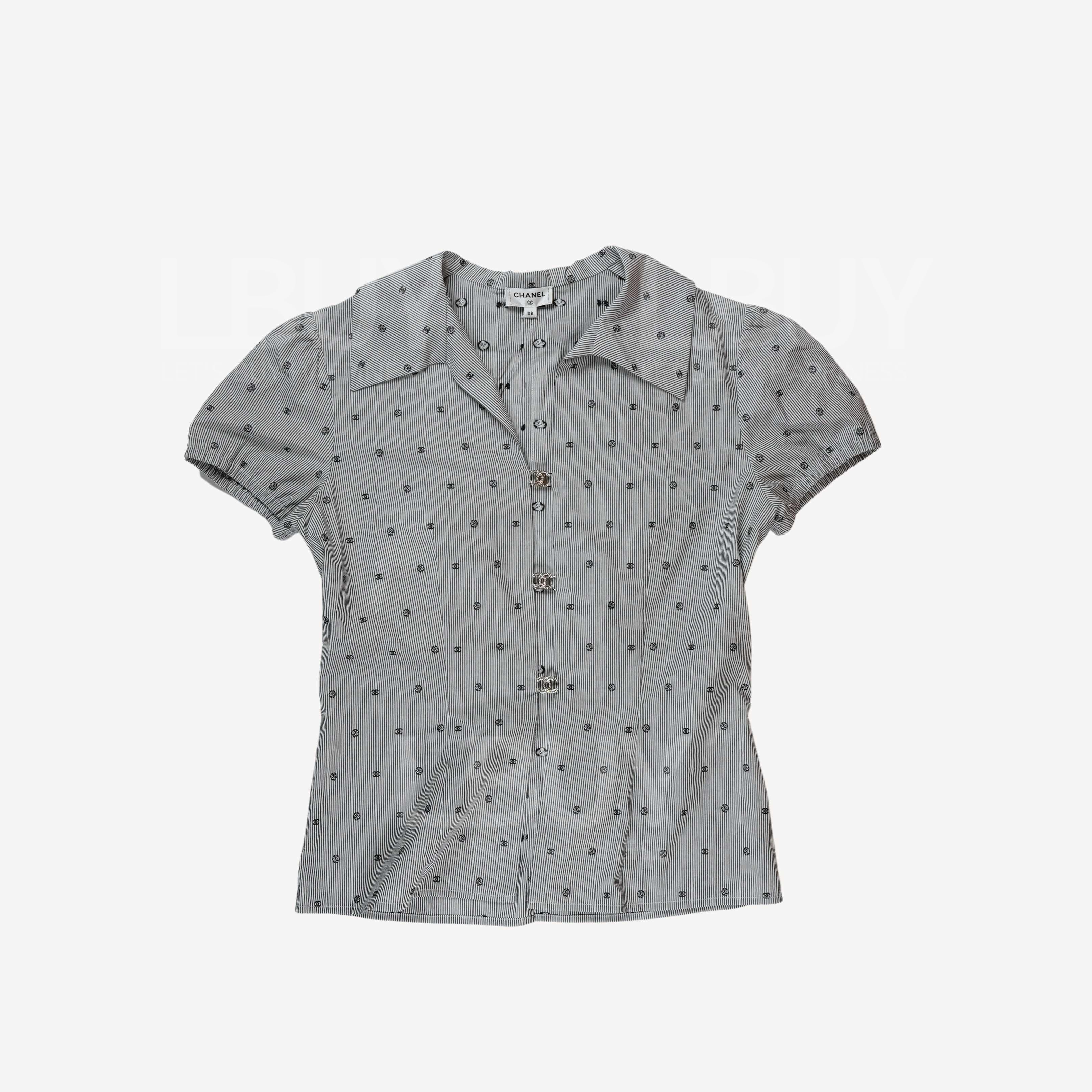 Chanel 蓝色CC Logo 灰色衬衫上衣 P76758