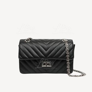 Chanel 2.55 黑色20cm銀色鏈子垂蓋手袋 AS0874