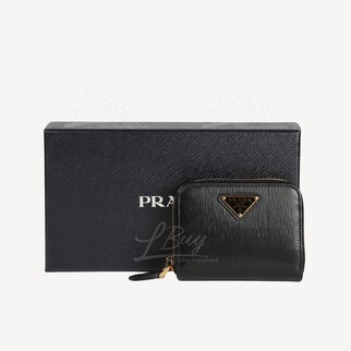Prada Triangle Logo Leather Zip Change Purse Black 1MM268