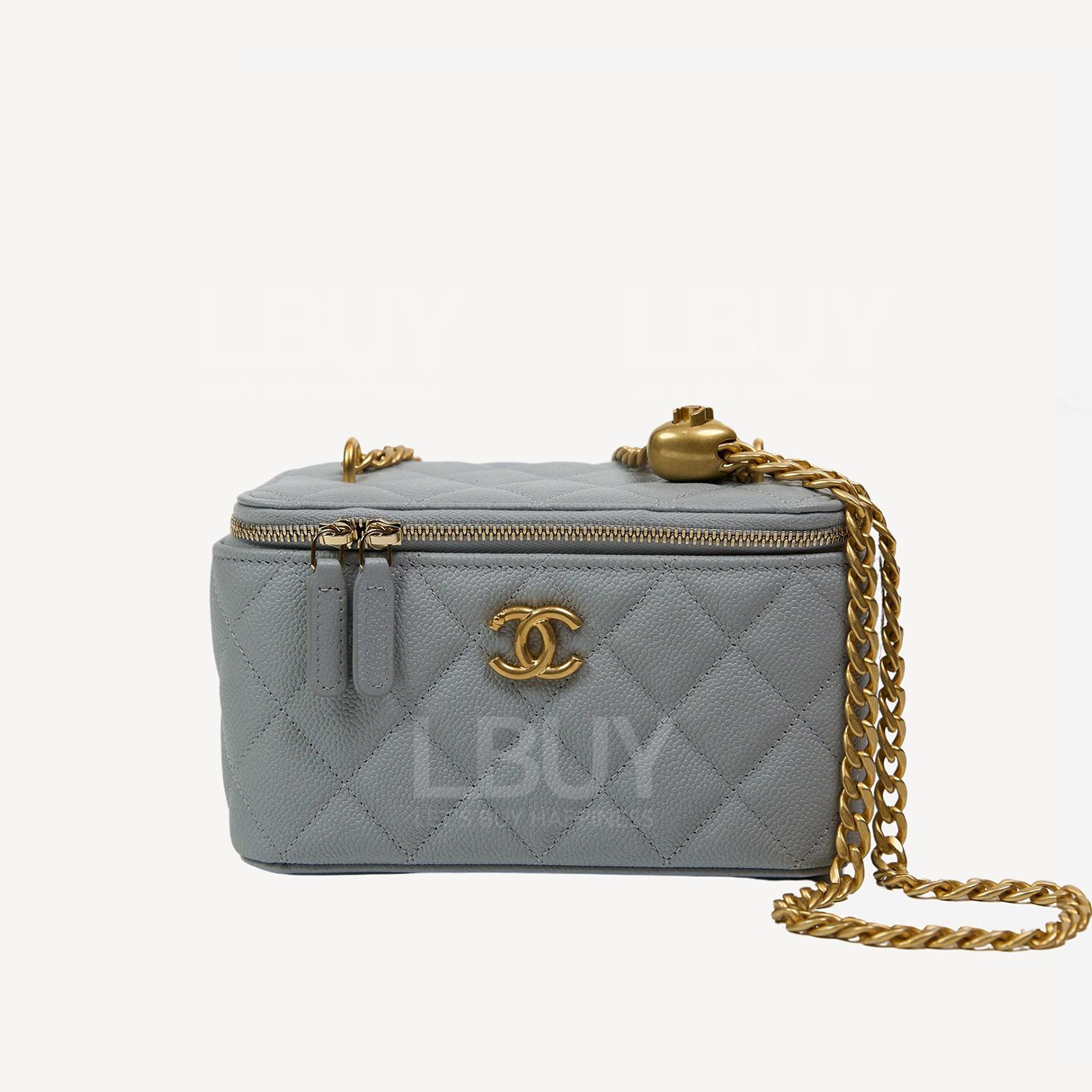 Chanel Heart Chain Adjustable CC Logo Long Vanity Case Grey AP3204