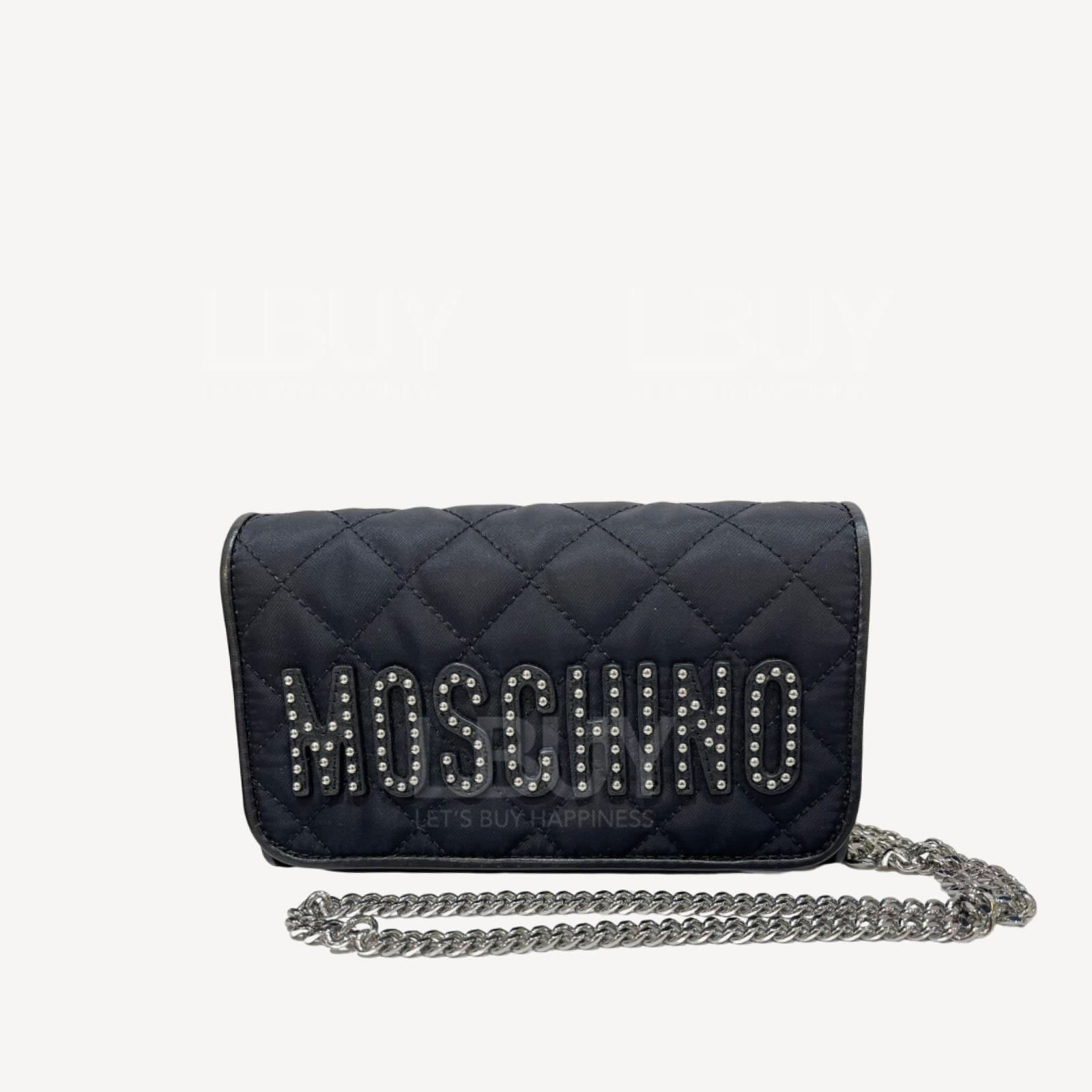 Moschino 黑色併銀色鈕釘20CM WOC 斜孭袋