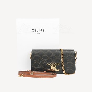Celine Triomphe Calfskin Gold Chain Shoulder Bag Tan