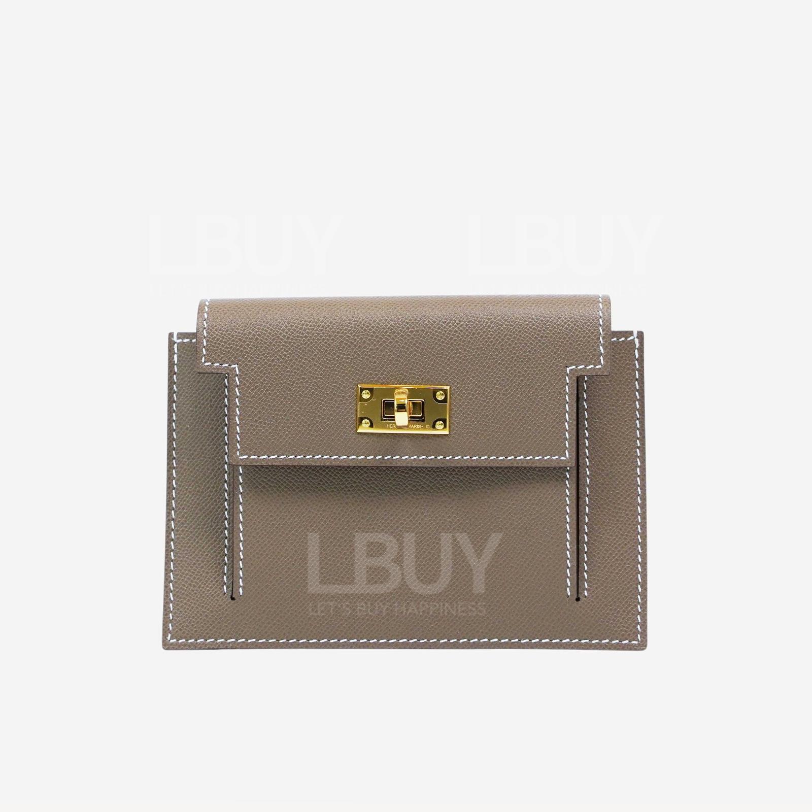 Hermes Kelly Pocket Compact Wallet 大象灰金扣