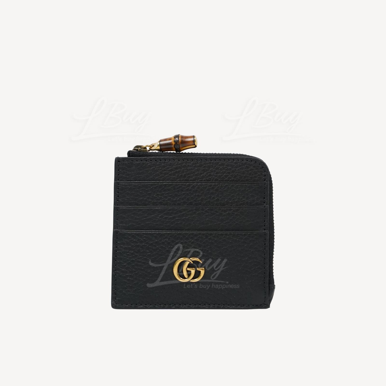 Gucci GG Logo 竹节扣皮革拉链卡片套 黑色