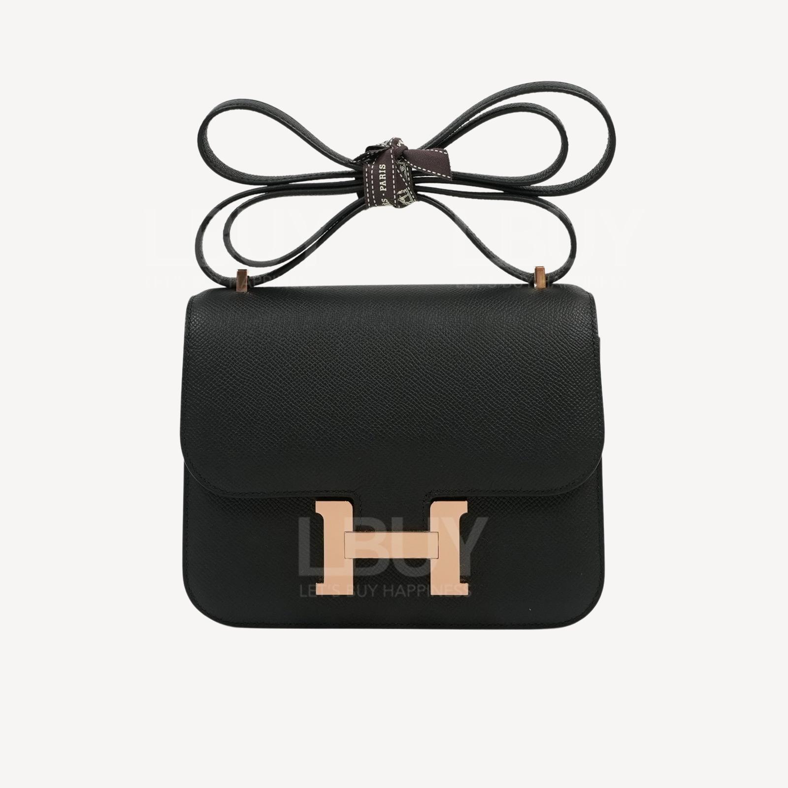 Hermes Mini Constance 19 黑色 玫瑰金扣 附帶鏡子