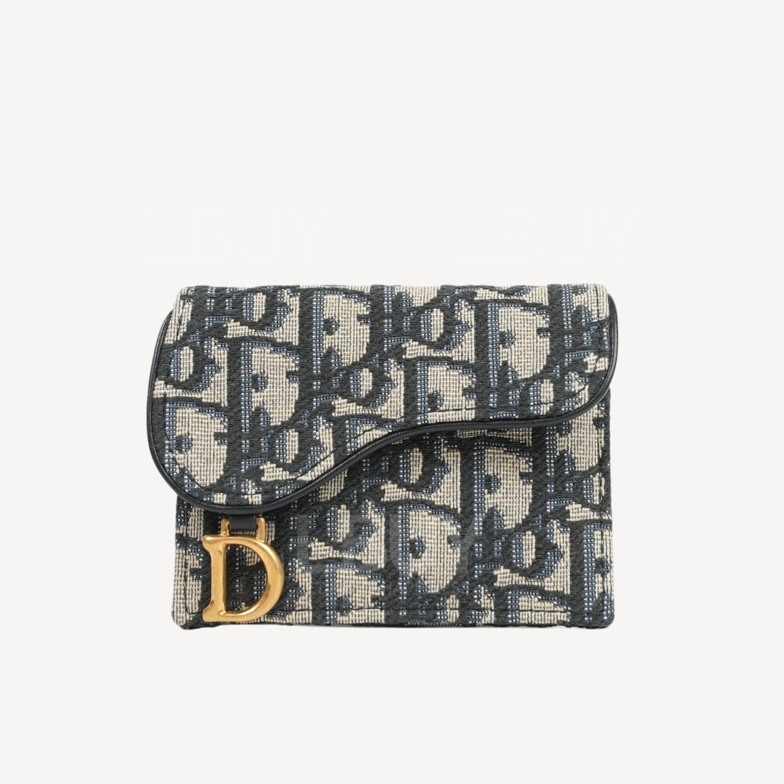 Dior Saddle Flap Small Card Holder Blue Oblique Jacquard S5610