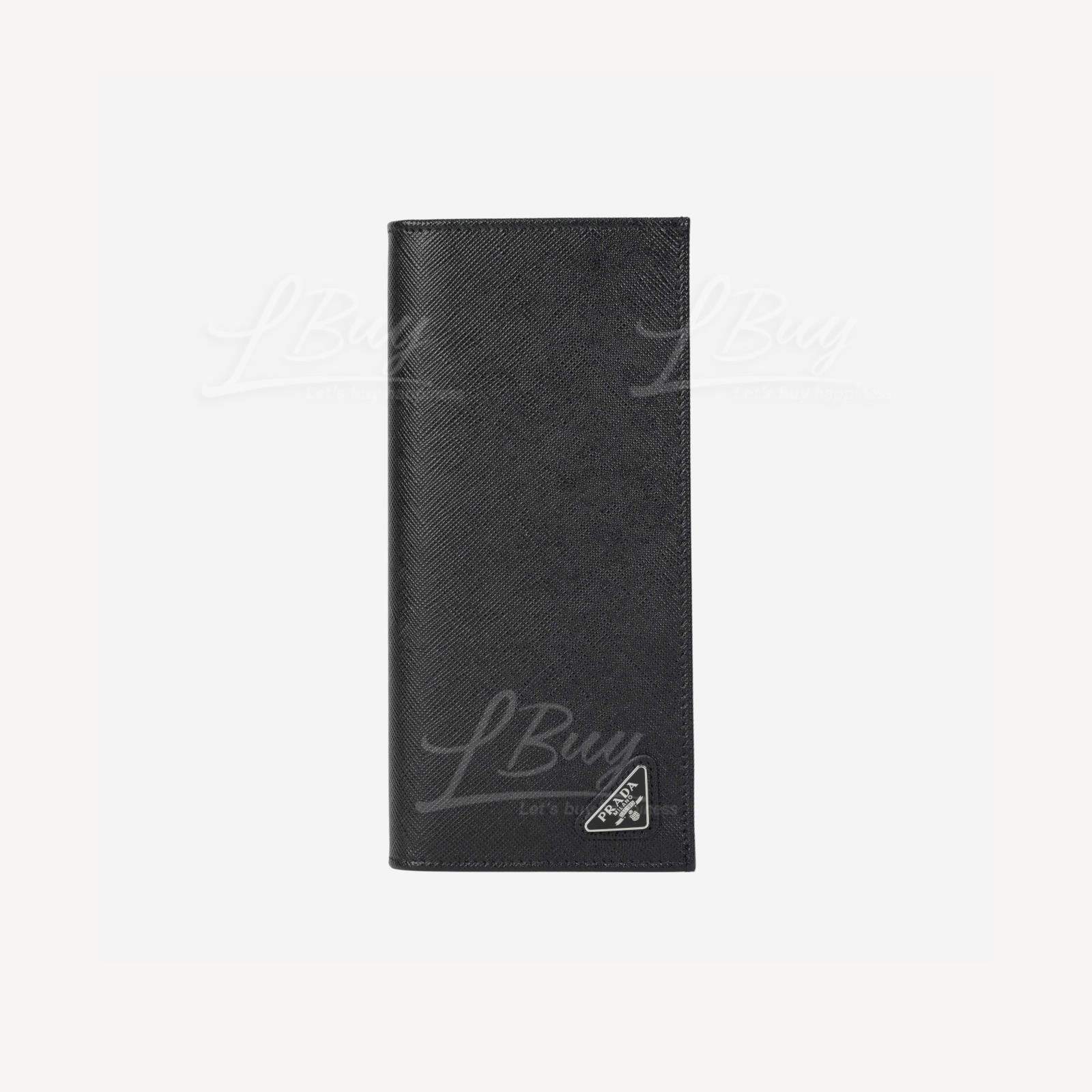 Prada Saffiano Triangle Logo Leather Card Slots Long Wallet Black 2MV836