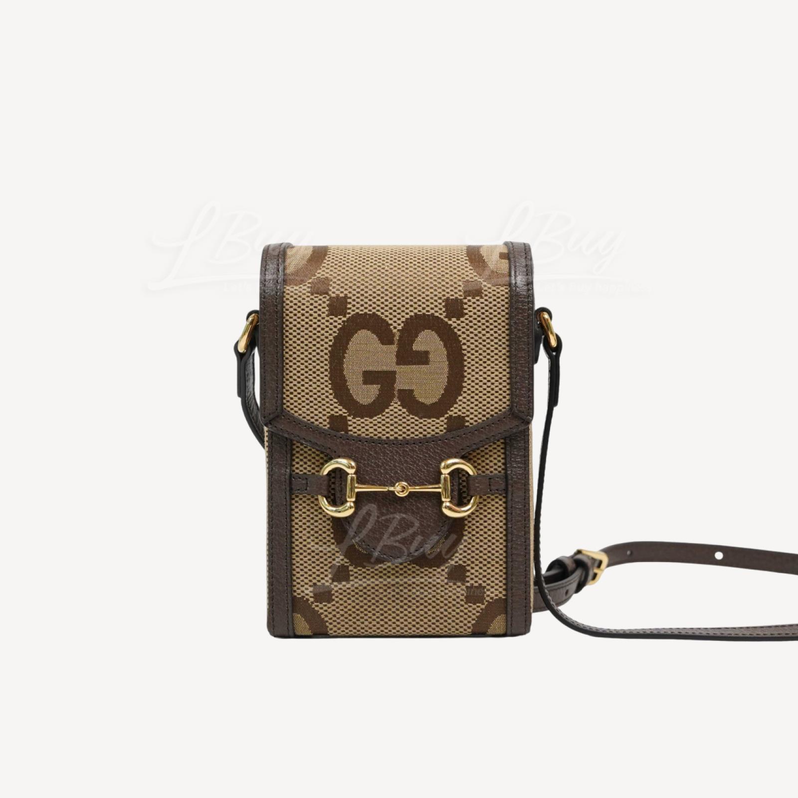 Gucci 马衔扣 1955 Jumbo GG帆布迷你袋手机袋 驼色及乌木色 625615