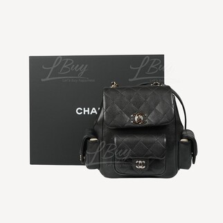 Chanel CC Logo Black Grained Calfskin Backpack AS4399
