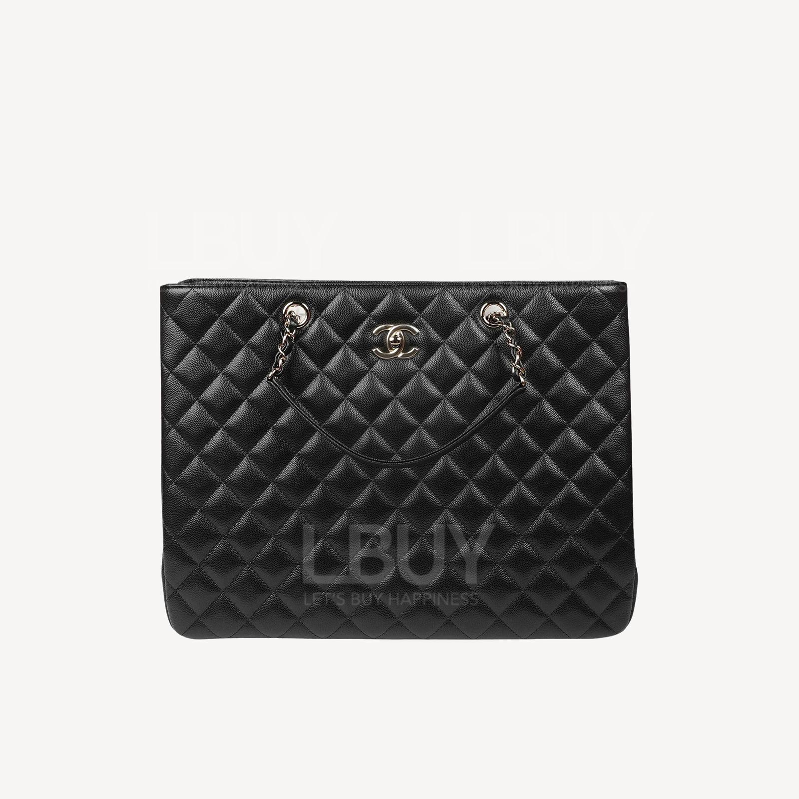 Chanel 金色CC Logo链带粒纹小牛皮手提袋单肩袋 黑色 A91046