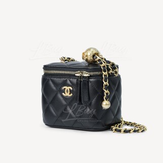 Chanel 小金球鏡子盒底CC Logo鏈條小號化妝袋 黑色 AP1447